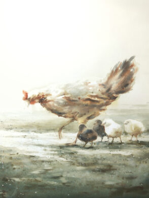 Pollitos de Cleo I ACUARELA - ROBERTO BARBA